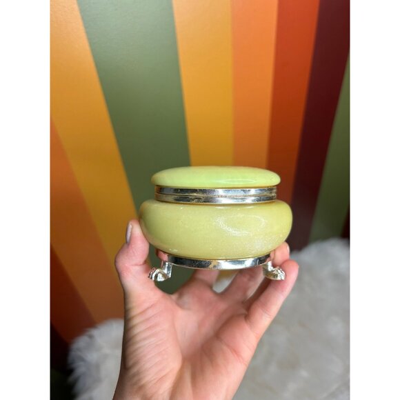 Alabaster green Stone marble floral trinket dish jewellery box Italy- tiny chip - Picture 2 of 9